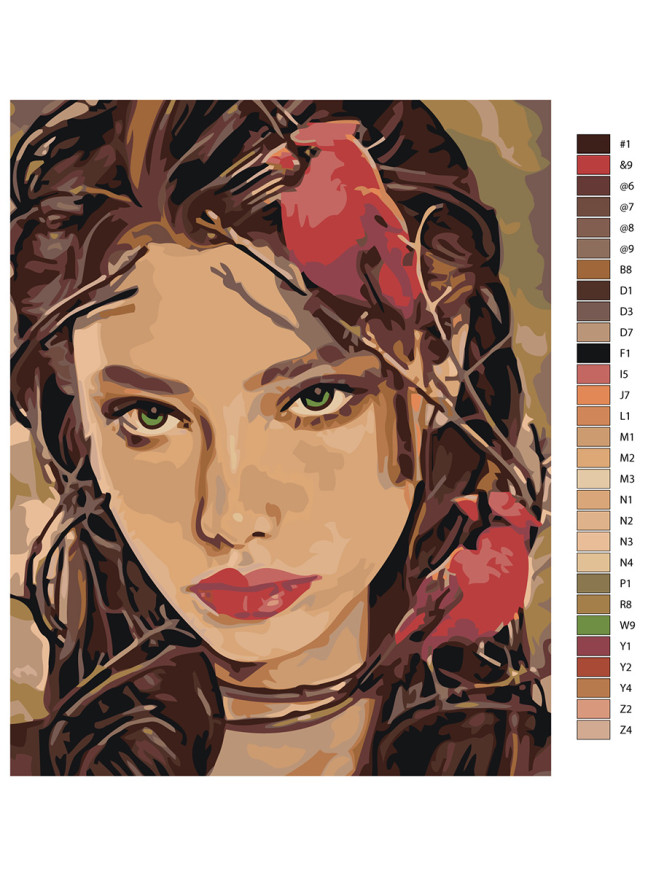 Raqamlar bo&amp;#039;yicha rasm &amp;quot;Qiz va qushlar&amp;quot;