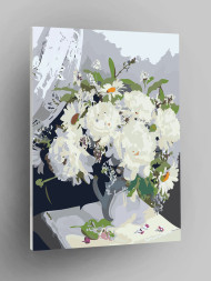 Картина по номерам &amp;quot;Белые цветы в вазе&amp;quot;