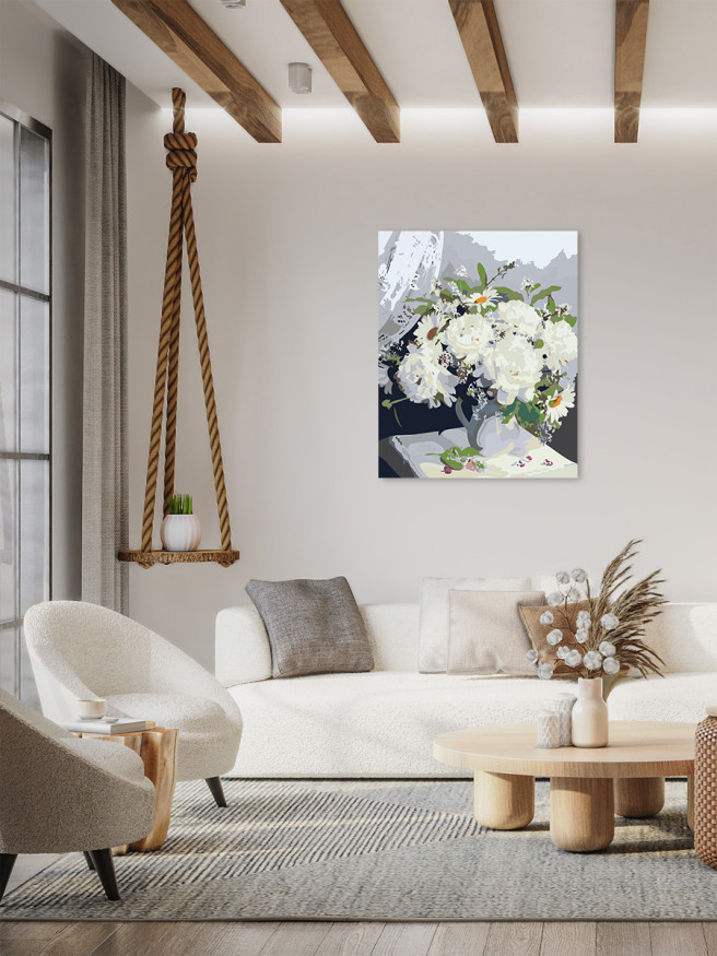 Raqamlar bo&amp;#039;yicha rasm &amp;quot;Vazoda oq gullar&amp;quot;