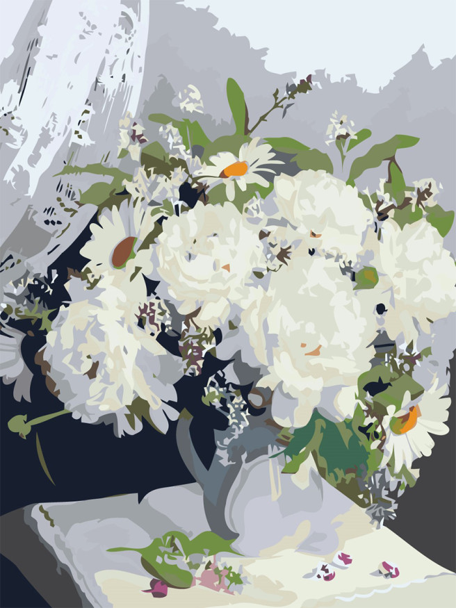 Raqamlar bo&amp;#039;yicha rasm &amp;quot;Vazoda oq gullar&amp;quot;