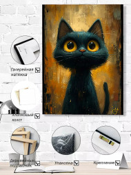 Постер на холсте &amp;quot;Большие глаза чёрного котёнка&amp;quot;