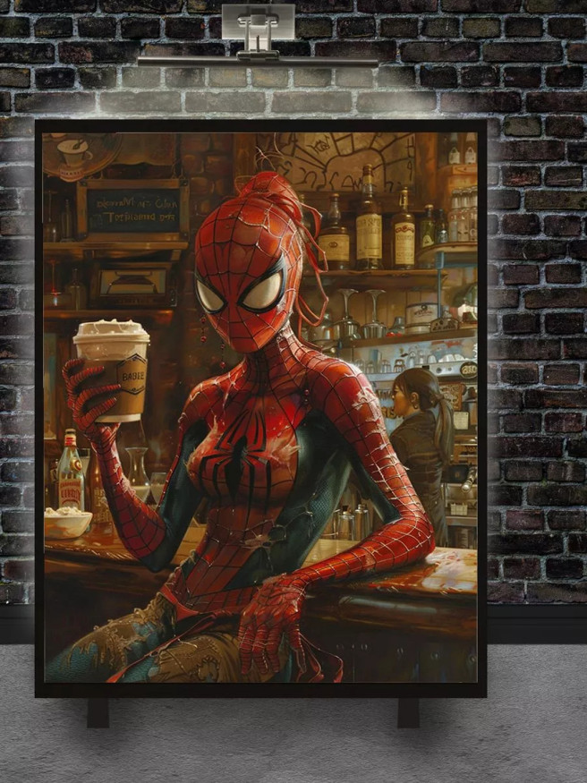 Постер на холсте &amp;quot;Женщина-паук на кофейной паузе&amp;quot;