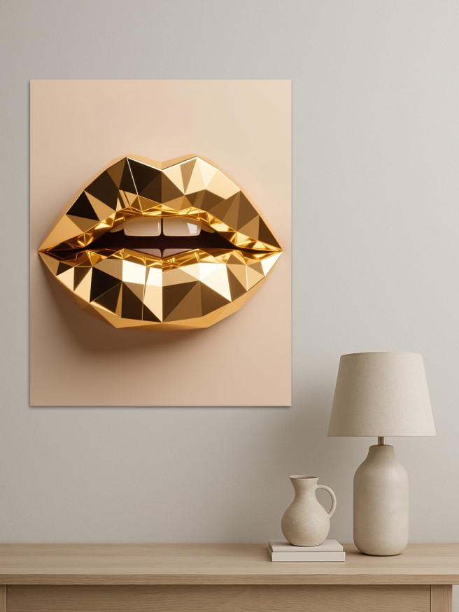 Постер на холсте &amp;quot;Золотые геометрические губы&amp;quot;