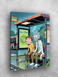 Постер на холсте &amp;quot;Рик и Морти на остановке под дождём&amp;quot;
