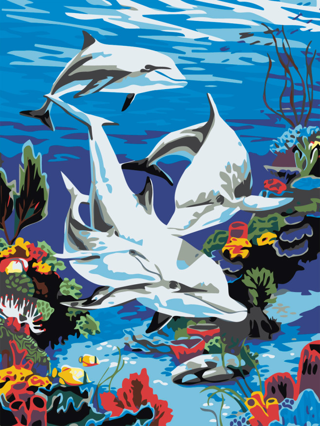 Картина по номерам &amp;quot;Семейство дельфинов&amp;quot;