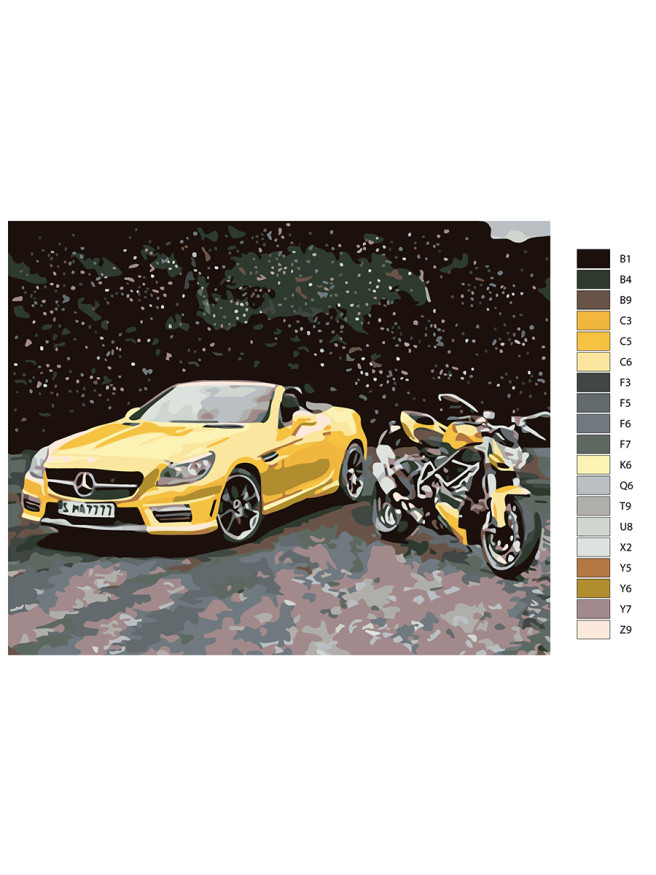 Raqamlar bo&amp;#039;yicha rasm &amp;quot;Mototsikl bilan mashina&amp;quot;