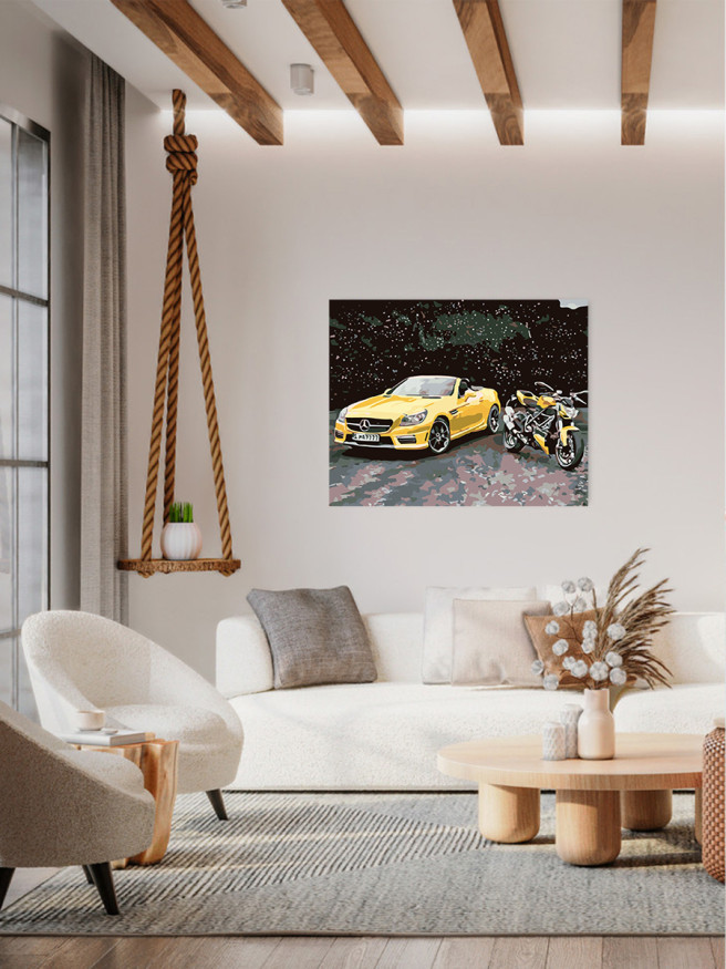 Raqamlar bo&amp;#039;yicha rasm &amp;quot;Mototsikl bilan mashina&amp;quot;