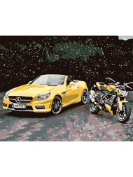 Raqamlar bo&#039;yicha rasm &quot;Mototsikl bilan mashina&quot;