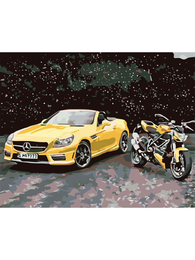 Raqamlar bo&amp;#039;yicha rasm &amp;quot;Mototsikl bilan mashina&amp;quot;