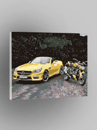 Raqamlar bo&#039;yicha rasm &quot;Mototsikl bilan mashina&quot;