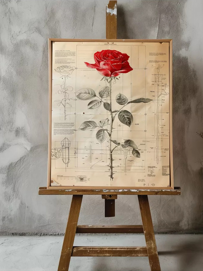 Постер на холсте &amp;quot;Чертёж алой розы&amp;quot;