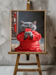 Постер на холсте "Кот в кимоно с посланием"