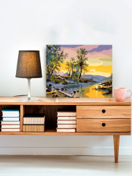 Raqamlar bo'yicha rasm "Daryo bo'yida quyosh botishi"