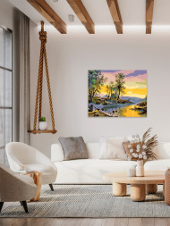 Raqamlar bo'yicha rasm "Daryo bo'yida quyosh botishi"