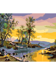 Raqamlar bo'yicha rasm "Daryo bo'yida quyosh botishi"