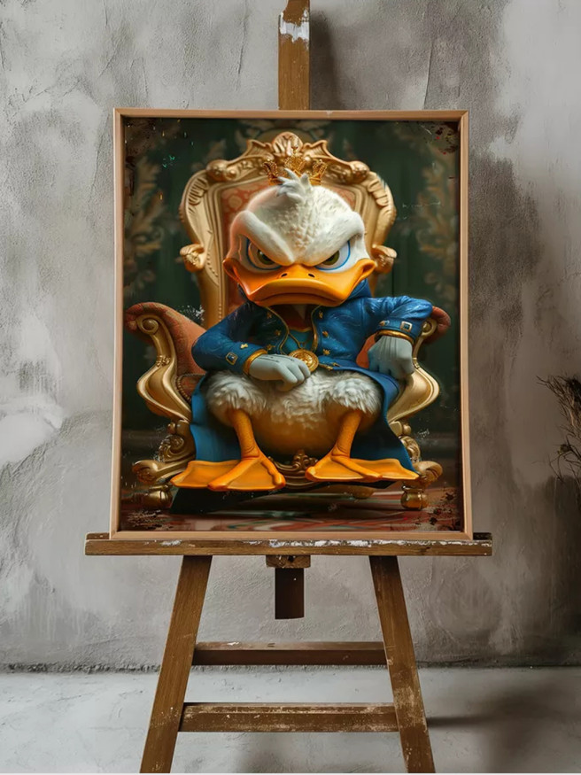 Holstga bosilgan poster &amp;quot;Taxtdagi o‘rdak qiroli&amp;quot;