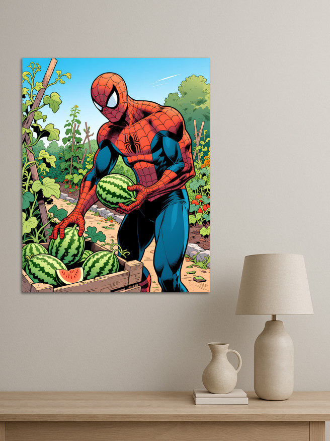 Постер на холсте &amp;quot;Человек-паук с арбузами&amp;quot;