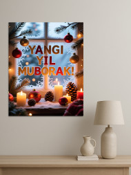 Постер на холсте "Зимнее окно с огнями"