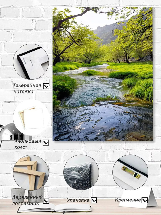 Постер на холсте &amp;quot;Весенний ручей в лесу&amp;quot;