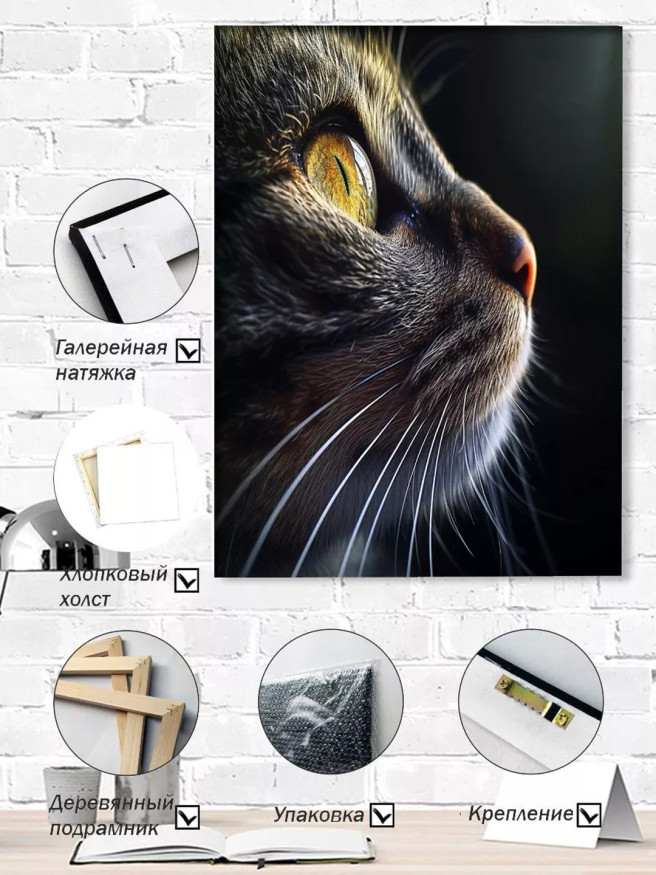 Постер на холсте &amp;quot;Кошачий взгляд в темноте&amp;quot;