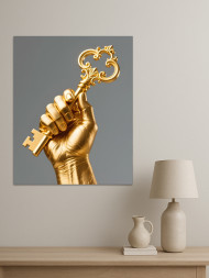 Holstga bosilgan poster "Kalit tutgan oltin qo‘l"