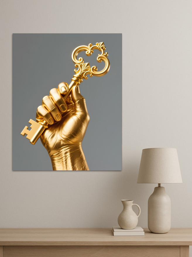 Holstga bosilgan poster &amp;quot;Kalit tutgan oltin qo‘l&amp;quot;