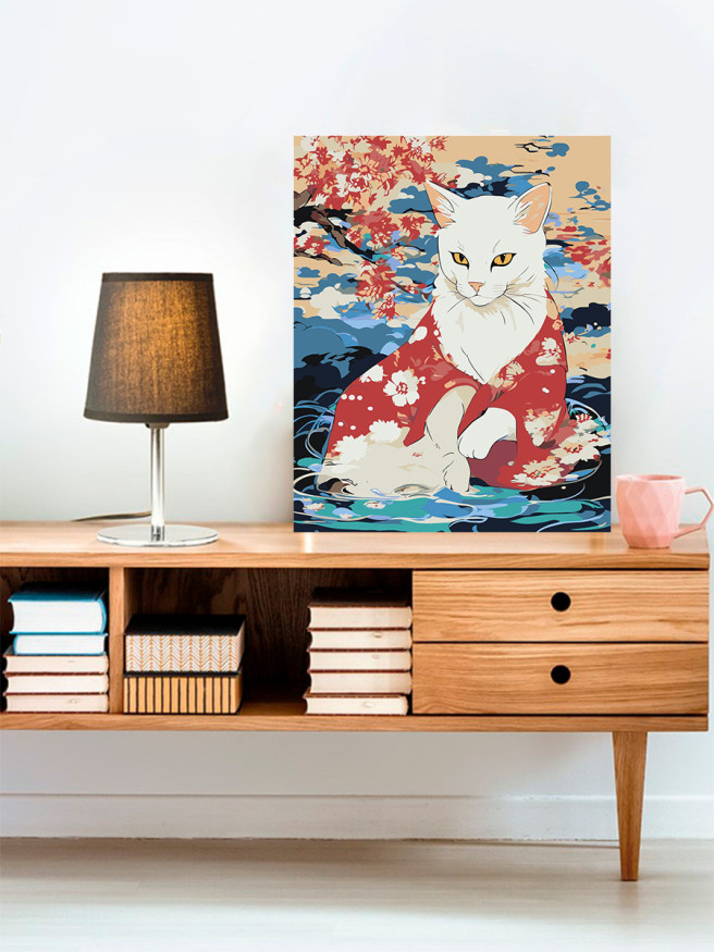 Картина по номерам &amp;quot;Белый котик в кимоно&amp;quot;