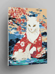 Raqamlar bo&#039;yicha rasm &quot;Kimono kiygan oq mushuk&quot;