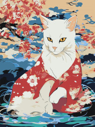 Raqamlar bo&#039;yicha rasm &quot;Kimono kiygan oq mushuk&quot;