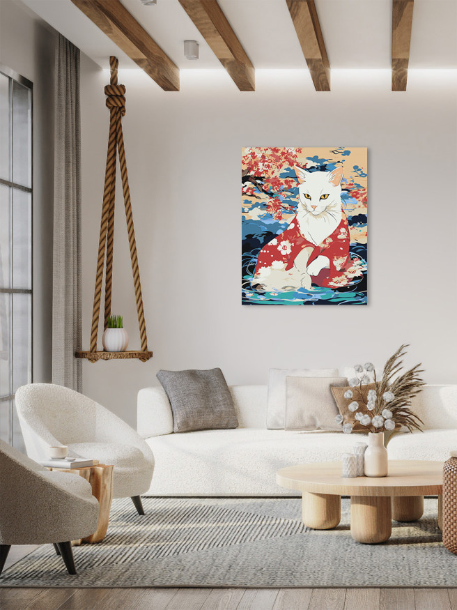 Картина по номерам &amp;quot;Белый котик в кимоно&amp;quot;