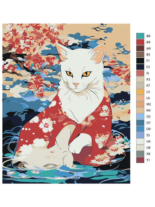 Картина по номерам &amp;quot;Белый котик в кимоно&amp;quot;