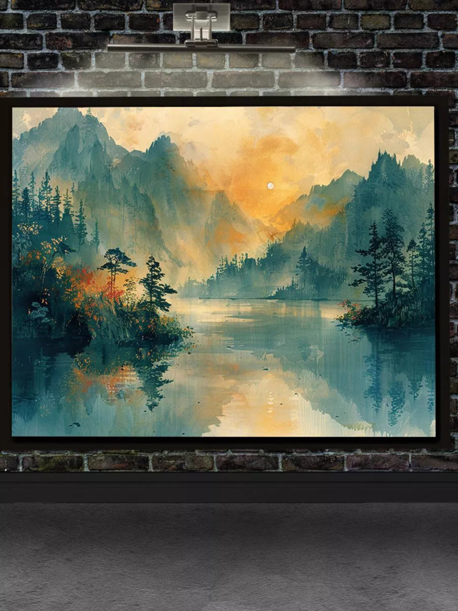 Постер на холсте &amp;quot;Туманные горы у озера&amp;quot;