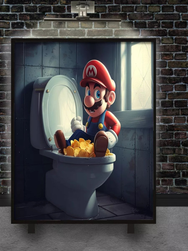 Постер на холсте &amp;quot;Марио и чипсы в унитазе&amp;quot;