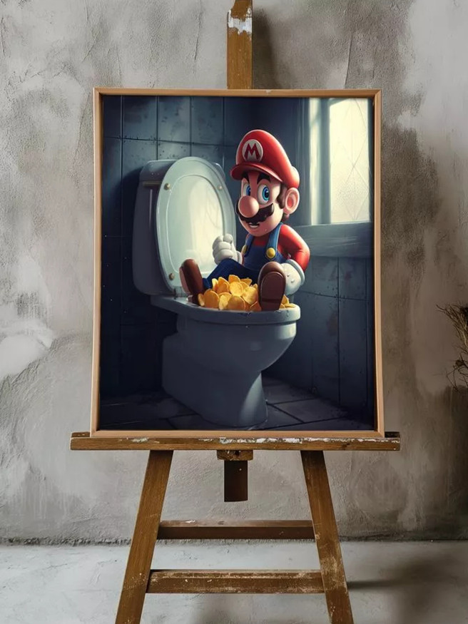 Постер на холсте &amp;quot;Марио и чипсы в унитазе&amp;quot;
