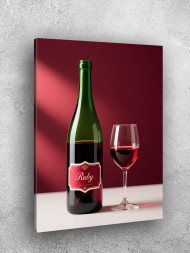 Постер на холсте &amp;quot;Бутылка и бокал красного вина&amp;quot;