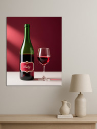 Постер на холсте &amp;quot;Бутылка и бокал красного вина&amp;quot;