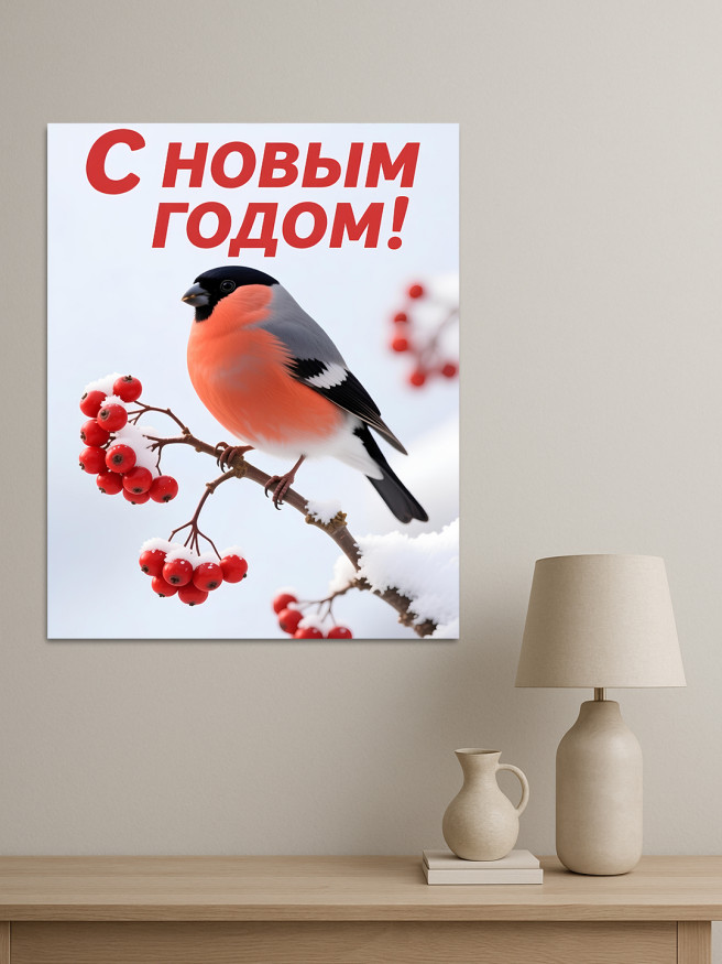 Постер на холсте &amp;quot;Снегирь на рябине&amp;quot;