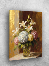 Постер на холсте &amp;quot;Лилии и гортензии в вазе&amp;quot;