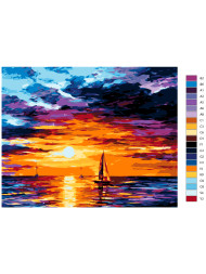 Raqamlar bo'yicha rasm "Dengizdagi quyosh botishi"