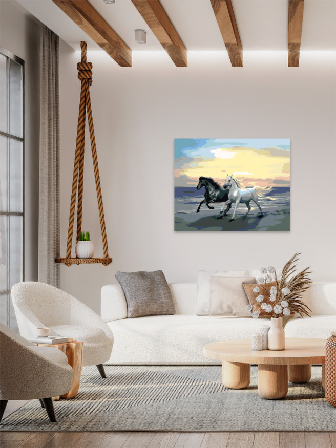 Raqamlar bo&amp;#039;yicha rasm &amp;quot;Oq va qora otlar&amp;quot;