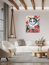 Raqamlar bo&#039;yicha rasm &quot;Gullar bilan yashil ko&#039;zli mushuk&quot;