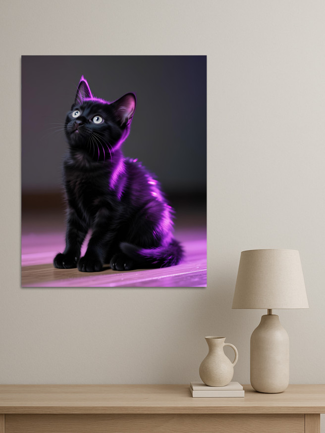 Постер на холсте &amp;quot;Котёнок в неоновом свете&amp;quot;