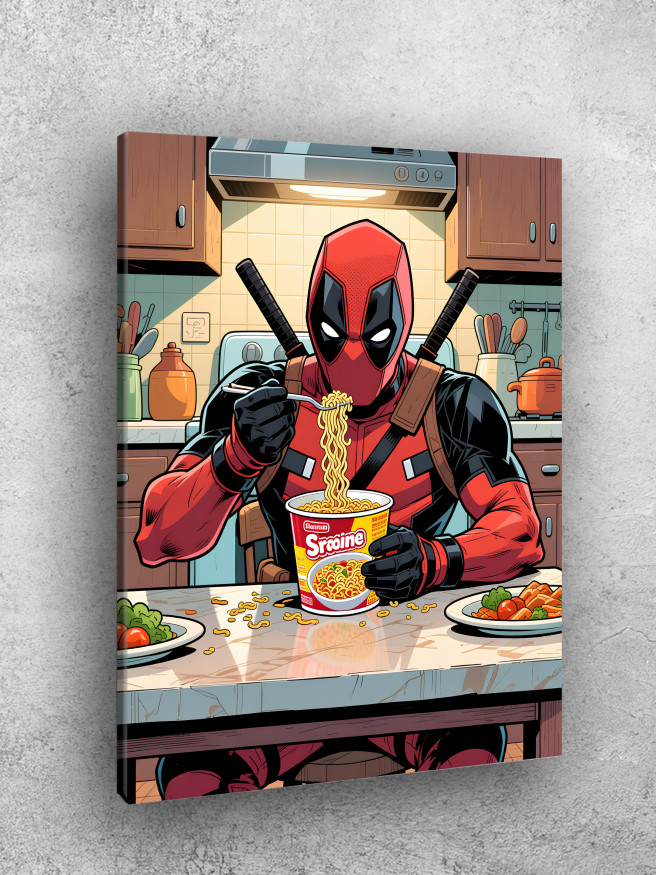 Постер на холсте &amp;quot;Дэдпул с лапшой в кухне&amp;quot;