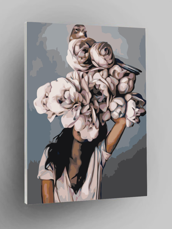 Raqamlar bo&amp;#039;yicha rasm &amp;quot;Gullar va qush bilan qiz&amp;quot;