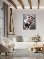 Raqamlar bo'yicha rasm "Gullar va qush bilan qiz"