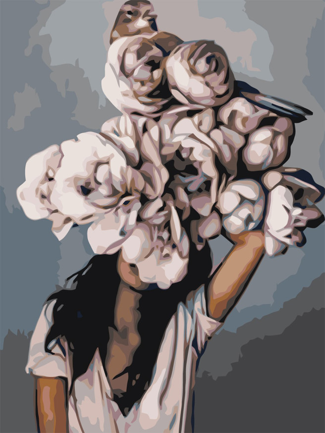 Raqamlar bo&amp;#039;yicha rasm &amp;quot;Gullar va qush bilan qiz&amp;quot;