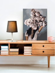 Raqamlar bo'yicha rasm "Gullar va qush bilan qiz"