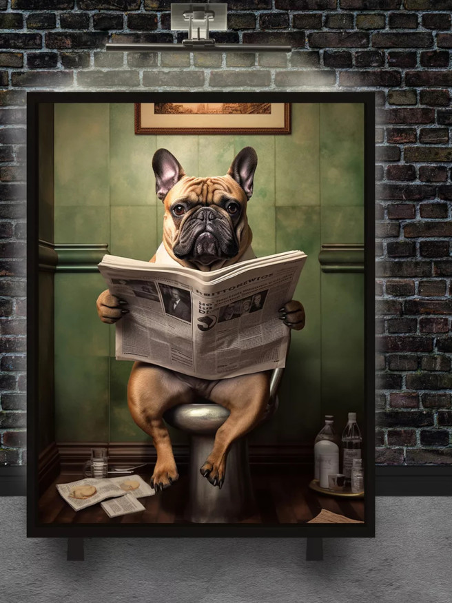 Holstga bosilgan poster &amp;quot;Hojatxonadagi gazeta o‘qiyotgan bulldog&amp;quot;