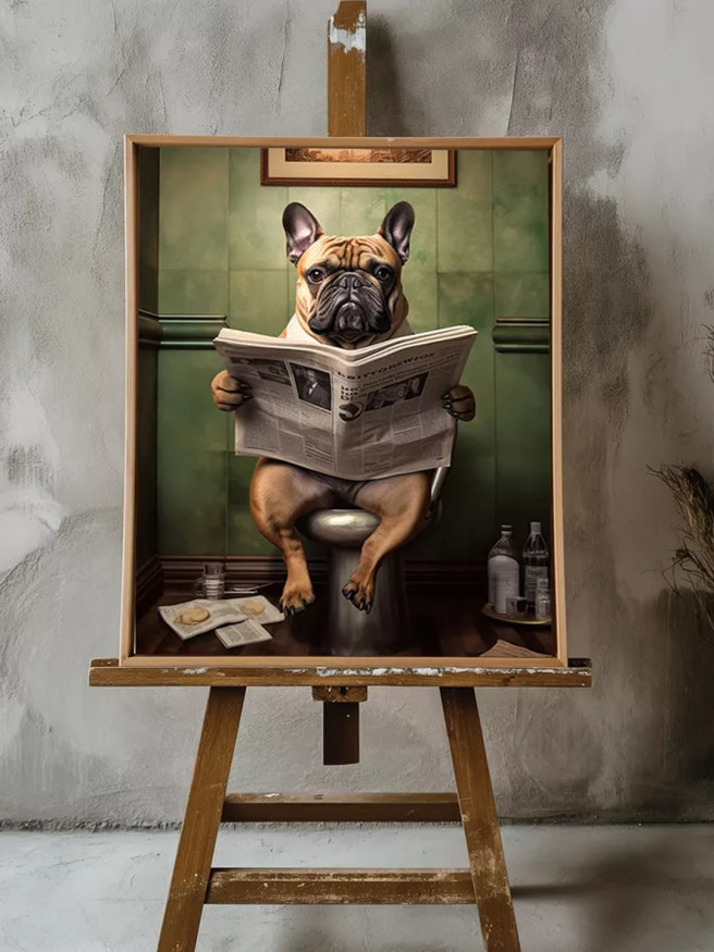 Holstga bosilgan poster &amp;quot;Hojatxonadagi gazeta o‘qiyotgan bulldog&amp;quot;