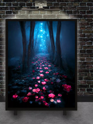 Постер на холсте &amp;quot;Тропинка из роз в лунном лесу&amp;quot;